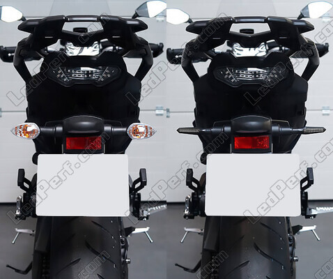 Vergleich vor und nach der Installation Dynamische LED-Blinker + Bremslichter für Aprilia Dorsoduro 1200