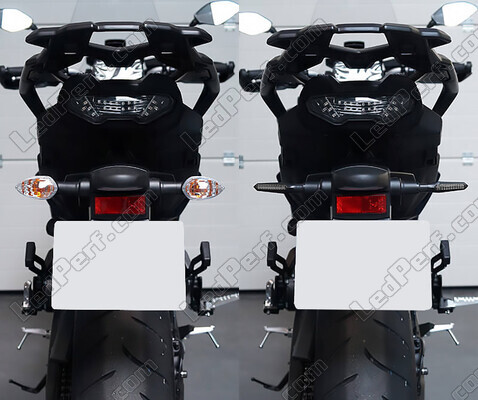 Vergleich vor und nach der Installation Dynamische LED-Blinker + Bremslichter für Moto-Guzzi V7 750