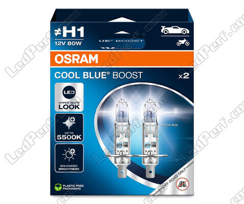 Glühlampen H1 Osram Cool Blue Boost 5 500K Xenon-Effekt Ref: 62150CBB-2HB in Verpackung mit 2 Glühlampen